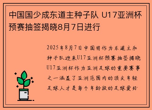 中国国少成东道主种子队 U17亚洲杯预赛抽签揭晓8月7日进行