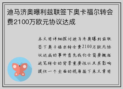 迪马济奥曝利兹联签下奥卡福尔转会费2100万欧元协议达成