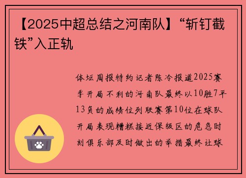 【2025中超总结之河南队】“斩钉截铁”入正轨